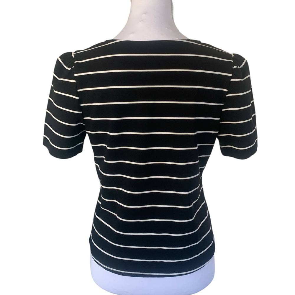 Worthington Petite Black White Striped Sweetheart Neck Puff Sleeve Top PM - Picture 4 of 8